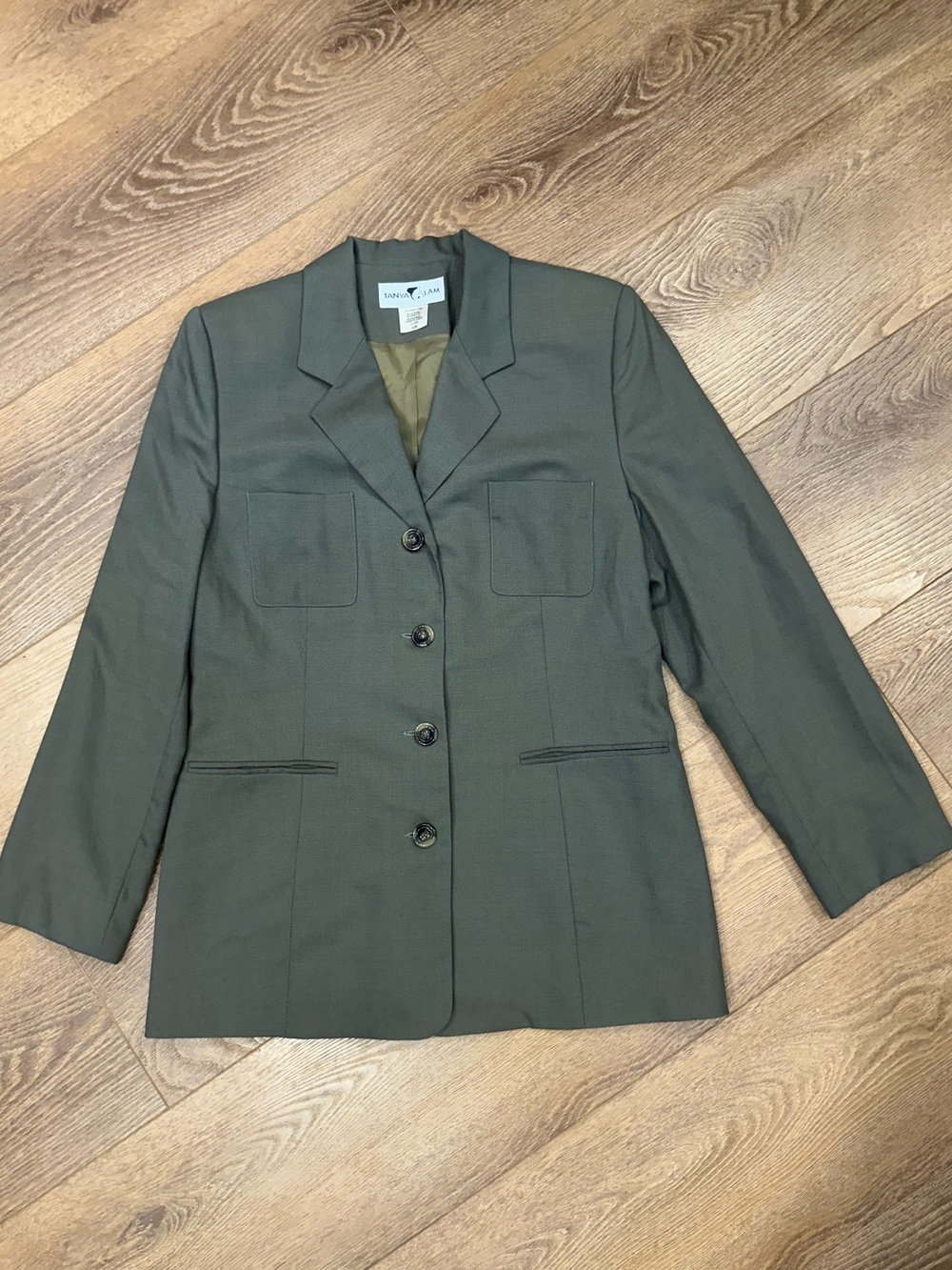 Vintage Olive Green Tailored 100% Wool Blazer - L